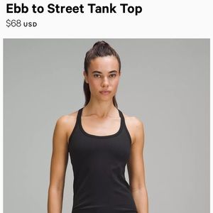 Lululemon Ebb to street tank top, built in shelf bra, size 10, black